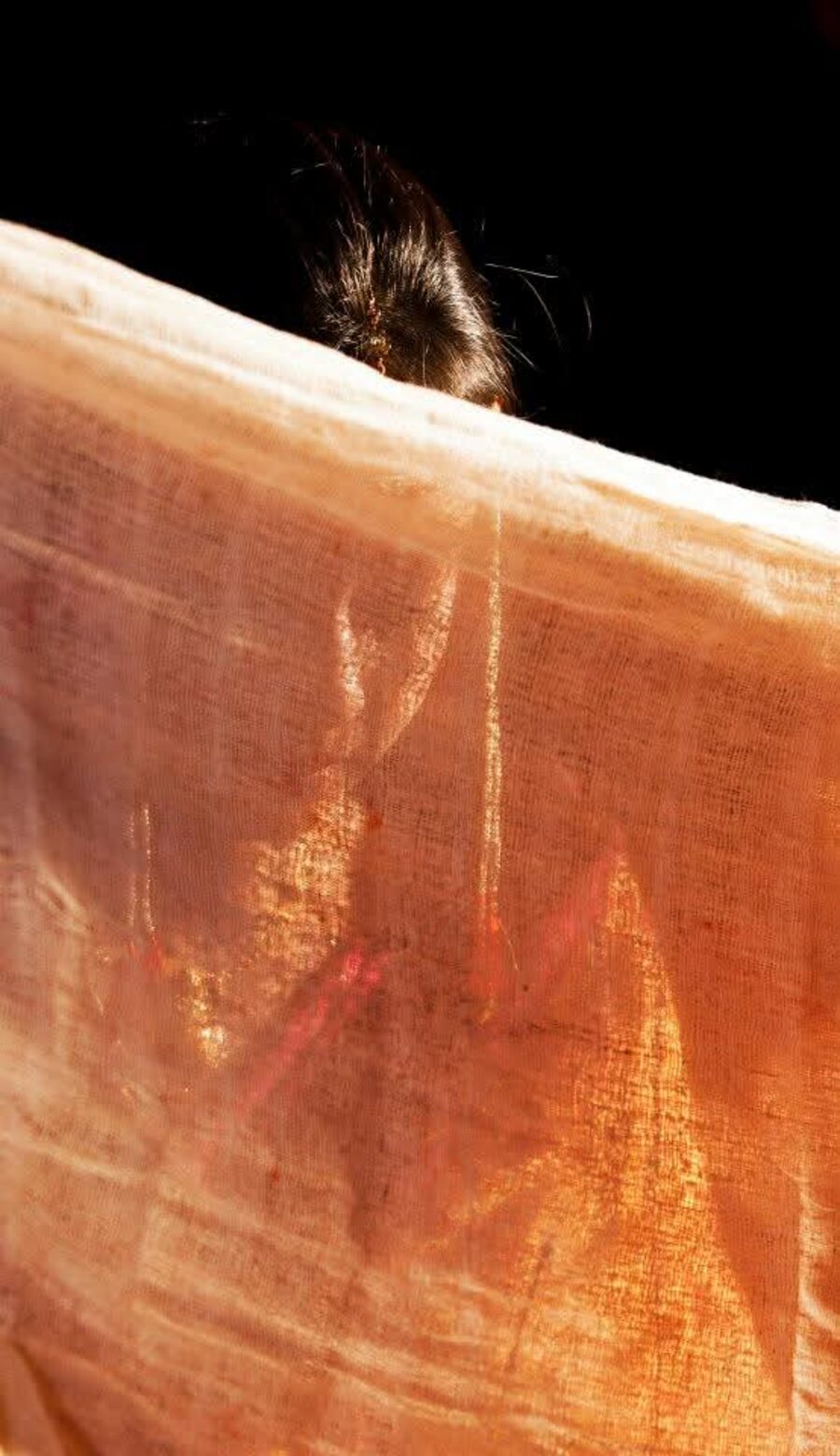 Golden kasavu silk catching the light